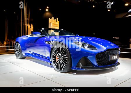 Brüssel - 9. JANUAR 2020: Aston Martin DBS Superleggera Volante Sportwagen auf der Autosalon 2020 in Brüssel vorgestellt. Stockfoto