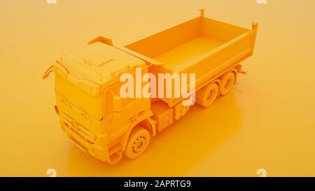 Kipper Dump Truck auf gelbem Hintergrund isoliert. 3D-Abbildung. Stockfoto