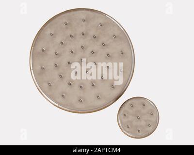 Zwei runde Beutel auf weißem Hintergrund 3D-Rendering Stockfoto