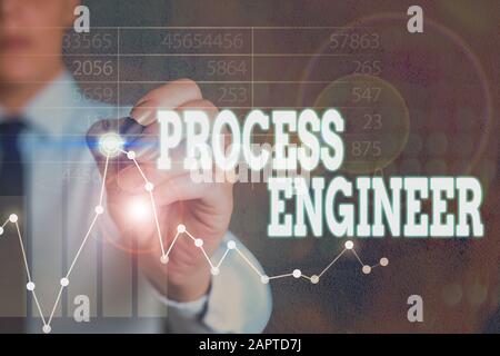 Hinweis zum Process Engineer. Geschäftskonzept für die Entwicklung neuer industrieller Prozesse Stockfoto