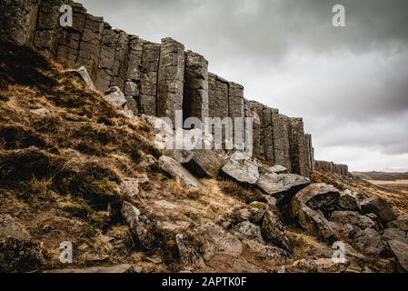 Gerduberg Basaltsäulen in Snaefellsnes; Island Stockfoto