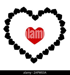 Rotes Herz gerahmte schwarze Herzen 3D-Rendering Stockfoto