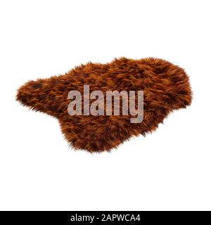 Flauschige braune weiche Wollhaut auf weißem Hintergrund 3D-Rendering Stockfoto