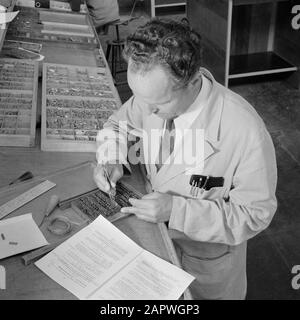 Reportage Verlag Wolters, Groningen Mitarbeiter in de Composer Datum: August 1965 Standort: Groningen (Stadt) Stichwörter: Druck, Verlagseinrichtung Name: J B. Wolters Stockfoto