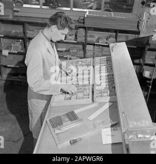 Reportage Verlag Wolters, Groningen Mitarbeiter in de Composer Datum: August 1965 Standort: Groningen (Stadt) Stichwörter: Druck, Verlagseinrichtung Name: J B. Wolters Stockfoto