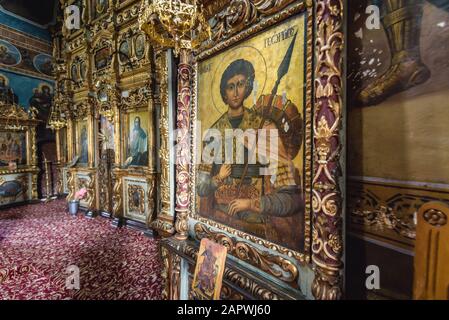 Gemälde in der Kirche des Klosters Ciolanu der ostorthodoxen Mönch, zwischen Tisau und Magura Gemeinden im Kreis Buzau, Rumänien Stockfoto