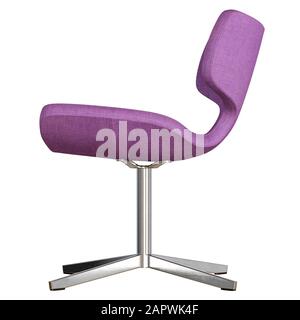 Sesselansicht von der Seite mit einem violetten Tuch mit einem eisernen Bein auf transparentem Hintergrund 3D-Rendering Stockfoto