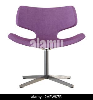 Frontalansicht des violetten Stuhltuchs mit einem Eisenstamm auf transparentem Hintergrund 3D-Rendering Stockfoto