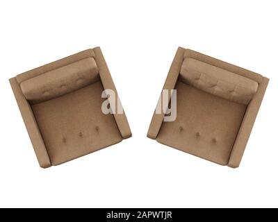 Sessel aus zwei Stoffen, 3D-Rendering Stockfoto