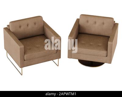 Sessel aus zwei Stoffen, 3D-Rendering Stockfoto