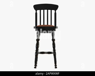 Barhocker, schwarze Farbe, Vorderansicht auf weißem Hintergrund, 3D-Darstellung Stockfoto