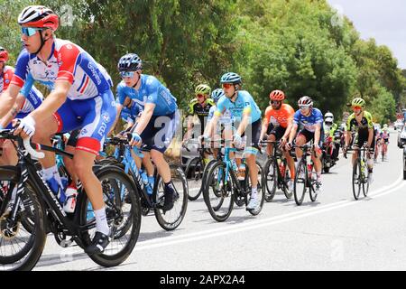 Fahrer auf Der Dritten Etappe der Tour 2020 Down Under in Adelaide Australien Stockfoto