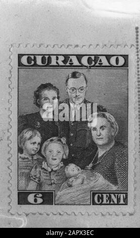 Wi [West Indies]/Anefo London Serienstempel Curaçao Wert 6 Cent mit Bild der königlichen Familie Datum: {1940-1945} Ort: Curaçao Schlüsselwörter: Stempel, Zweiter Weltkrieg persönlicher Name: Beatrix, Prinzessin, Bernhard, Prinz, Irene, Prinzessin, Juliana, Königin, Margriet, Prinzessin, Wilhelmina, Prinzessin Stockfoto