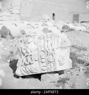 Naher Osten 1950-1955: Syrien-Roman bleibt in Palmyra Teil eines Frieses Datum: 1950 Ort: Palmyra, Syrien Schlüsselwörter: Ruinen Stockfoto