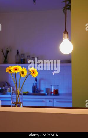 Ein Schuss aus einer einfachen und minimalen Inneneinrichtung in einer Ecke des Raumes. Stockfoto
