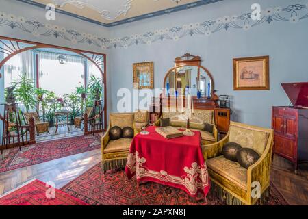 Wohnzimmer, Jugendstil, Jugendstilmuseum, Riga, Lettland Stockfoto