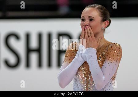 Greensboro, North Carolina, USA. Januar 2020. Jan. 24, 2020 ''" GREENSBORO, N.C., US - MARIAH BELL aus Long Beach, Kalifornien, tritt im Senior Ladies Free Skate während der Toyota U.S. Figure Skating Championship 2020 im Greensboro Coliseum an. Die US-Meisterschaften dienen als letzter Qualifikationswettbewerb, bevor US-Figure Skating das World Figure Skating Team 2020 und das Figure Skating Team der vier Kontinente 2020 nennt. Gutschrift: Timothy L. Hale/ZUMA Wire/Alamy Live News Stockfoto