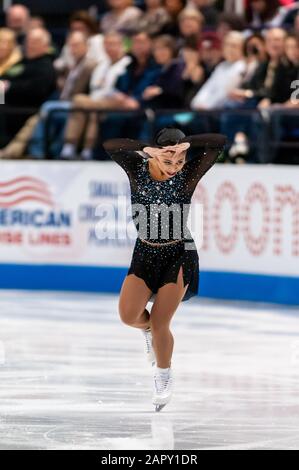 Greensboro, North Carolina, USA. Januar 2020. 24. Januar 2020 ''" GREENSBORO, N.C., US - MAXINE MARIE BAUTISTA aus River Grove, Illinois, tritt im Senior Ladies Free Skate während der Toyota U.S. Figure Skating Championship 2020 im Greensboro Coliseum an. Die US-Meisterschaften dienen als letzter Qualifikationswettbewerb, bevor US-Figure Skating das World Figure Skating Team 2020 und das Figure Skating Team der vier Kontinente 2020 nennt. Gutschrift: Timothy L. Hale/ZUMA Wire/Alamy Live News Stockfoto