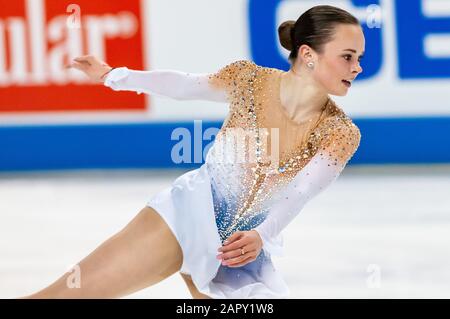 Greensboro, North Carolina, USA. Januar 2020. Jan. 24, 2020 ''" GREENSBORO, N.C., US - MARIAH BELL aus Long Beach, Kalifornien, tritt im Senior Ladies Free Skate während der Toyota U.S. Figure Skating Championship 2020 im Greensboro Coliseum an. Die US-Meisterschaften dienen als letzter Qualifikationswettbewerb, bevor US-Figure Skating das World Figure Skating Team 2020 und das Figure Skating Team der vier Kontinente 2020 nennt. Gutschrift: Timothy L. Hale/ZUMA Wire/Alamy Live News Stockfoto