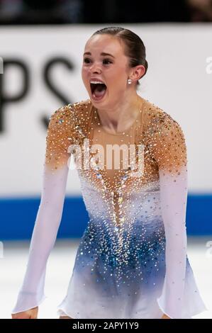 Greensboro, North Carolina, USA. Januar 2020. Jan. 24, 2020 ''" GREENSBORO, N.C., US - MARIAH BELL aus Long Beach, Kalifornien, tritt im Senior Ladies Free Skate während der Toyota U.S. Figure Skating Championship 2020 im Greensboro Coliseum an. Die US-Meisterschaften dienen als letzter Qualifikationswettbewerb, bevor US-Figure Skating das World Figure Skating Team 2020 und das Figure Skating Team der vier Kontinente 2020 nennt. Gutschrift: Timothy L. Hale/ZUMA Wire/Alamy Live News Stockfoto