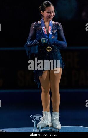 Greensboro, North Carolina, USA. Januar 2020. 24. Januar 2020 Ã GREENSBORO, N.C., US - ALYSA LIU aus Richmond, Kalifornien, gewann die Senior Ladies ihren zweiten Titel in Folge während der Toyota U.S. Figure Skating Championship 2020 im Greensboro Coliseum. Die US-Meisterschaften dienen als letzter Qualifikationswettbewerb, bevor US-Figure Skating das World Figure Skating Team 2020 und das Figure Skating Team der vier Kontinente 2020 nennt. Gutschrift: Timothy L. Hale/ZUMA Wire/Alamy Live News Stockfoto