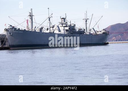 Jeremiah O'Brien moorierte auf Pier 45 in der San Francisco Bay, USA Stockfoto