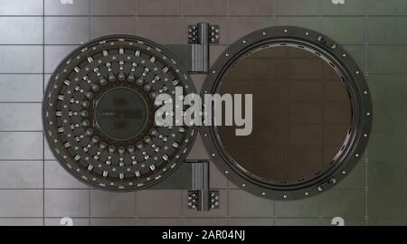 Render der Vaulttür. 3D-Rendering Stockfoto