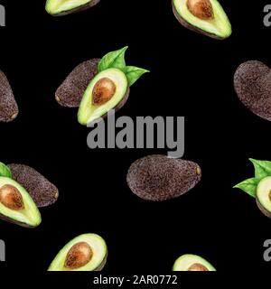 Avocado Aquarell Illustration nahtloses Muster. Stockfoto