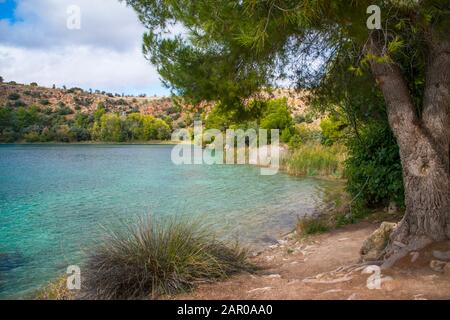 Santos Morcillo See. Lagunas de Ruidera Nature Reserve, Provinz Ciudad Real, Castilla La Mancha, Spanien. Stockfoto