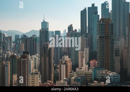 Skyline der Stadt Hongkong, Wolkenkratzer von Hong Kong Island, Stockfoto