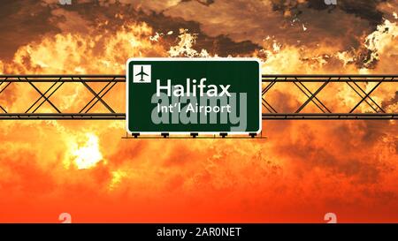 Halifax Canada Airport Highway Melden Sie sich in einer 3D-Illustration des Sunset Sunrise an Stockfoto