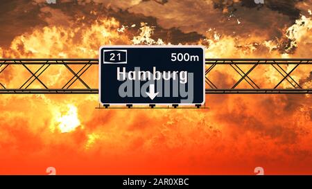 Hamburg Deutschland Highway Melden Sie sich in einer Atemberaubenden Sunset Sunrise 3D-Illustration an Stockfoto