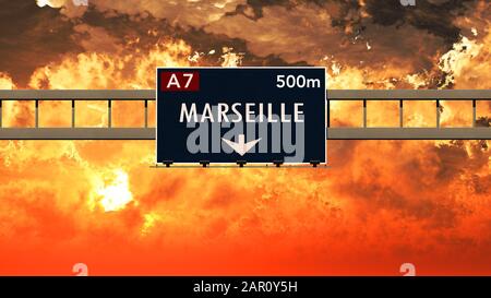 Marseille France Highway Melden Sie sich in einer Atemberaubenden Sunset Sunrise 3D-Illustration an Stockfoto
