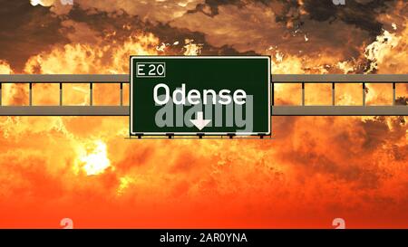 Dense Denmark Highway Melden Sie sich in einer Atemberaubenden Sunset Sunrise 3D-Illustration an Stockfoto