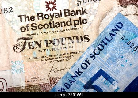 Schottische Sterling-Banknoten der Bank of scotland und der königlichen Bank von schottland Stockfoto