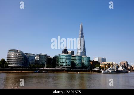 London City Hall, The Shard, More London und die HMS Belfast Southwark London England Stockfoto