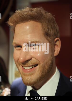 New York, USA - 29. Mai 2019: Nahaufnahme der Wachsstatue des britischen Prinzen Harry in Madame Tussauds in New York. Stockfoto