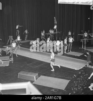 40. Jahrestag der Akademie Für Leibeserziehung in Amsterdam Vorstellung des Demonstrationsteams im Kongressgebäude Datum: 24. Oktober 1965 Standort: Amsterdam, Noord-Holland Schlüsselwörter: Demonstrationen, Jahrestage, Leibeserziehung, Bildung, Turnen Stockfoto
