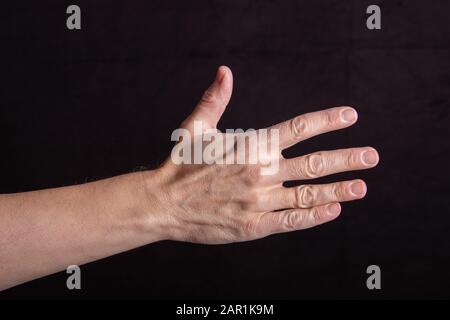 Die Hand zählt fünf, fünf Finger ausgestreckt, Zeichen für fünf Stockfoto