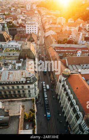 Zagreb Kroatien. Luftbild von oben auf Dem Ban Jelacic Platz Stockfoto