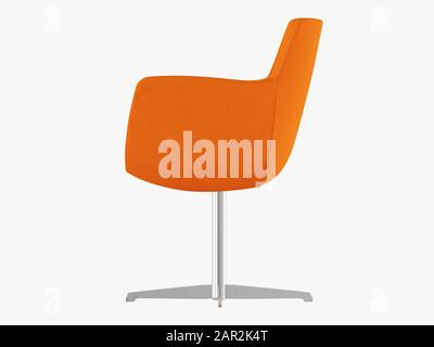 Orangefarbenes Sessel mit eisernen Beinen, Seitenansicht, 3D-Rendering Stockfoto