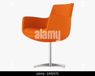 Orangefarbener Stuhl mit eisernen Beinen, 3D-Rendering Stockfoto