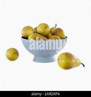 Birnen in einer hellblauen Vase Stockfoto