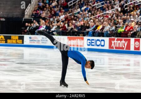 Greensboro, North Carolina, USA. Januar 2020. 24. Januar 2020 ''" GREENSBORO, N.C., US - JOONSOO KIM aus Hinsdale, Illinois, tritt im Rahmen der Toyota U.S. Figure Skating Championship 2020 im Greensboro Coliseum im Short Program an. Die US-Meisterschaften dienen als letzter Qualifikationswettbewerb, bevor US-Figure Skating das World Figure Skating Team 2020 und das Figure Skating Team der vier Kontinente 2020 nennt. Gutschrift: Timothy L. Hale/ZUMA Wire/Alamy Live News Stockfoto