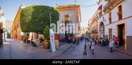 Guanajuato, Guanajuato, Mexiko - 25. November 2019: Touristen und Einheimische erkunden Guanajuato im Garden la union Stockfoto