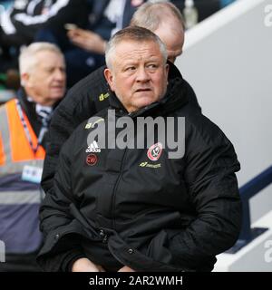 London, Großbritannien. Januar 2020. Sheffield United Manager Chris Wilder beim 4. Spiel um den FA Cup zwischen Millwall und Sheffield Udd in Den, London, England am 25. Januar 2020. Foto von Ken Sparks. Nur redaktionelle Nutzung, Lizenz für kommerzielle Nutzung erforderlich. Keine Verwendung bei Wetten, Spielen oder einer einzelnen Club-/Liga-/Spielerpublikationen. Kredit: UK Sports Pics Ltd/Alamy Live News Stockfoto