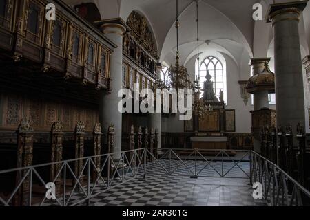 Die Kapelle befindet sich im Erdgeschoss des Südflügels und wurde 1582 eingeweiht. Die Kapelle auf Schloss Kronborg in Helsingor, Dänemark. Stockfoto