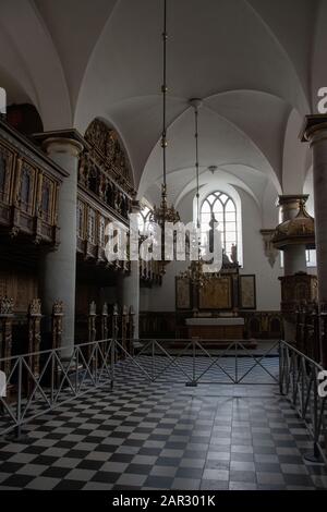 Die Kapelle befindet sich im Erdgeschoss des Südflügels und wurde 1582 eingeweiht. Die Kapelle auf Schloss Kronborg in Helsingor, Dänemark. Stockfoto