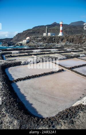 Salinas de Fuencaliente. Saltwinning auf der Fuencaliente in La Palma, Kanarische Insel, Spanien Stockfoto