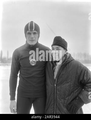 Skating Europameisterschaften in Deventer, Matusevich und Eddy Verheyen Datum: 18. Januar 1966 Ort: Deventer Schlüsselwörter: SCHAATS CHAMPIONSES Stockfoto